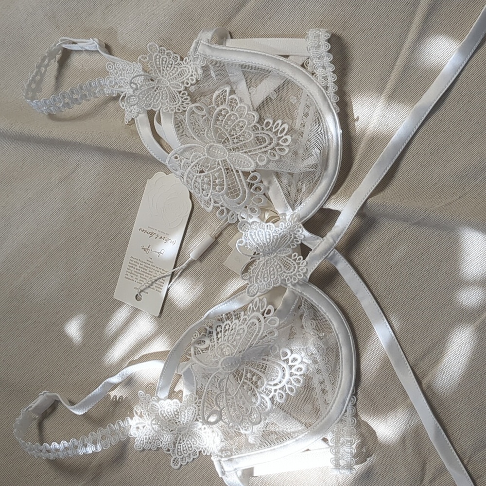 For Love and Lemons Beaming Butterfly Applique Underwire Bra Lace Layering